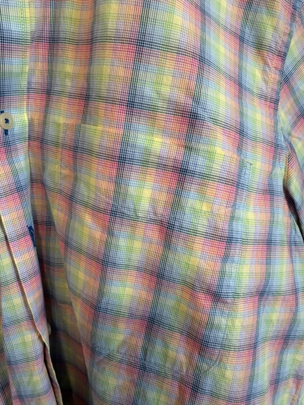 Alan Flusser Men’s Medium Pastel Multicolor Plaid Short Sleeve Button Down Shirt - Picture 3 of 5